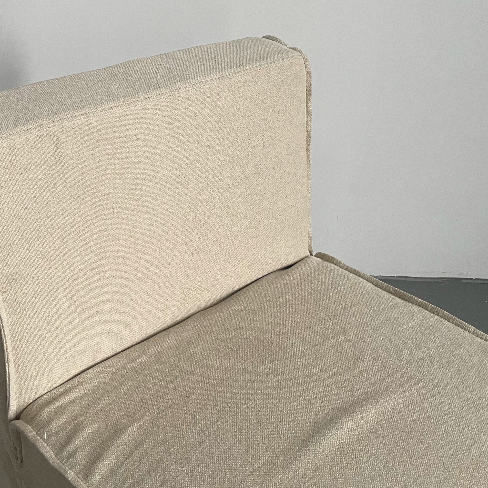 Modern Armless Wood Frame Dining Chair, Upholstered Linen Fabric Accent Sofa