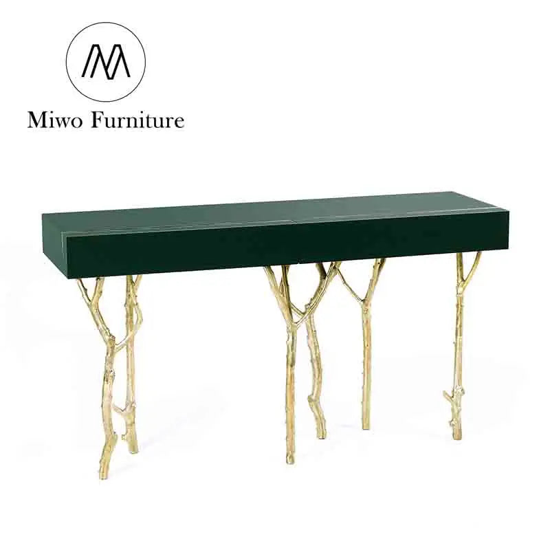 Luxury Solid Wood Top Modern Brass Base Entrance Console Table