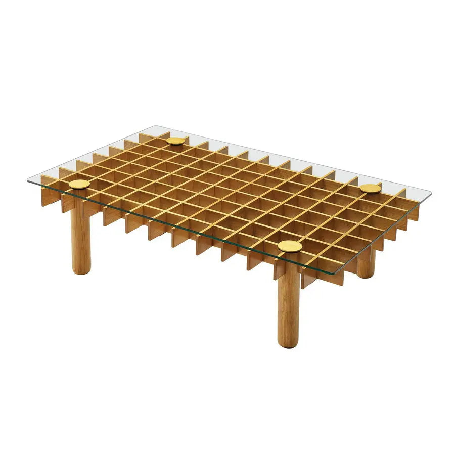 Mid-Century Modern Glass Top Coffee Table with Elegant Wood Frame