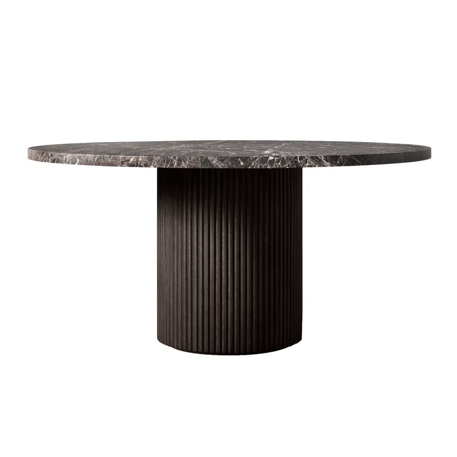 Luxurious Italian Modern Round Emperador Marble Top Wooden Dining Table 8-Seater