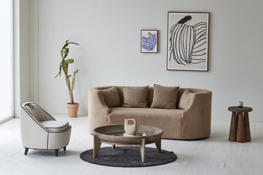 Wabi Sabi Recycled Elm Round Coffee Table with Tempered Glass Top