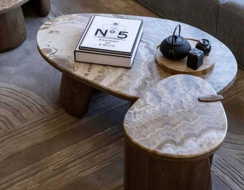 Elegant Brown Travertine Coffee Table: Modern Design for Living Rooms