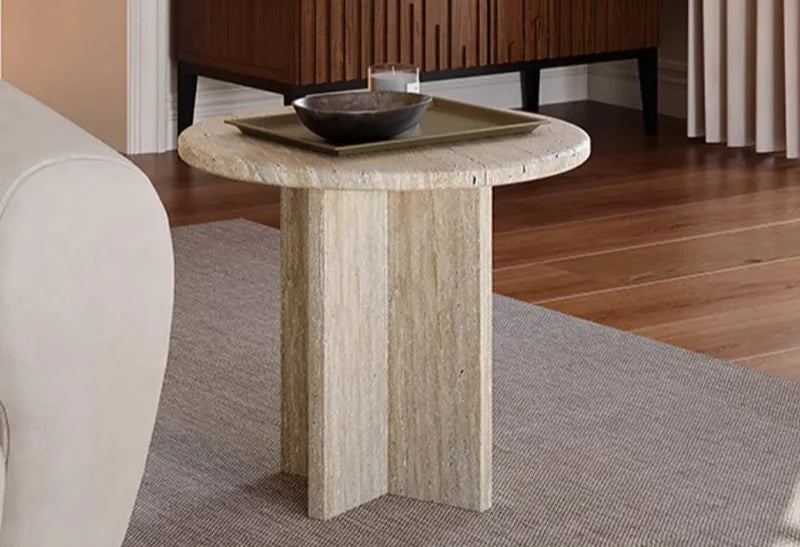 Tostone French Retro Cream Natural Travertine Coffee Table for Modern Living Rooms