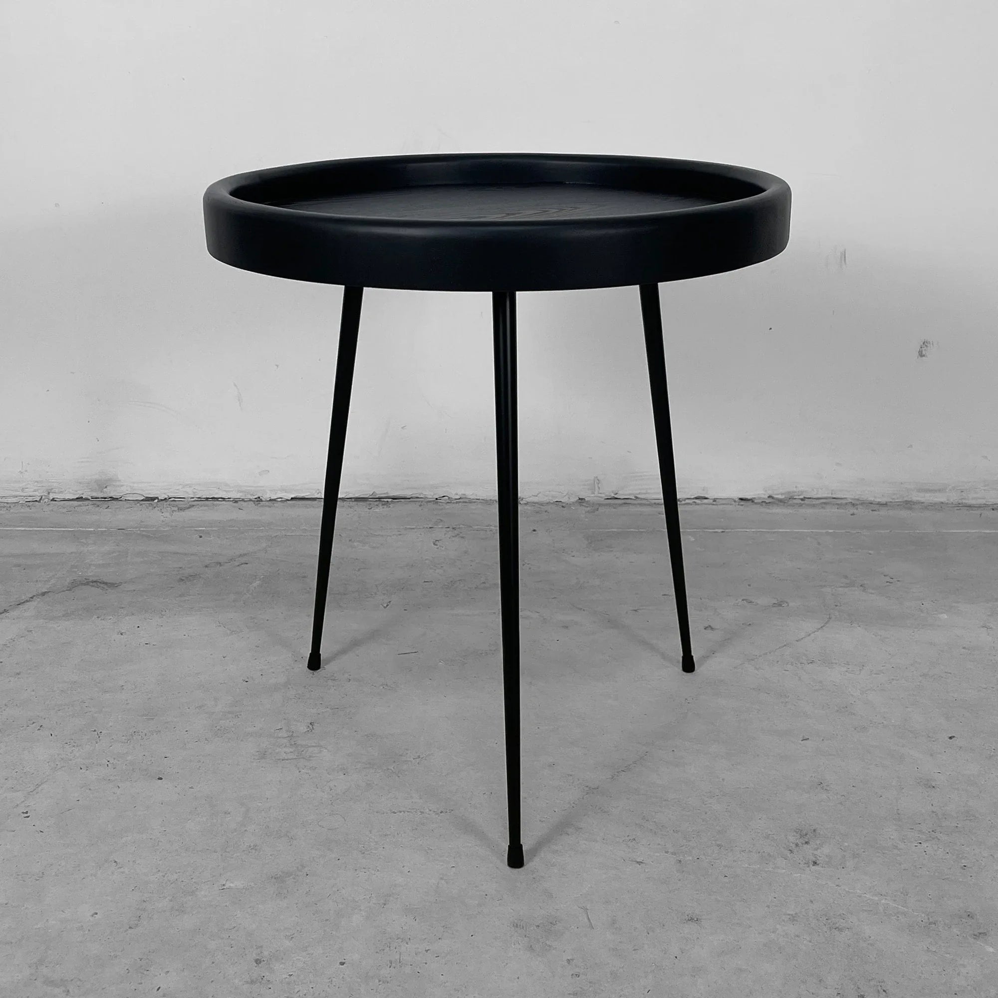 Solid Oak Round Side Table, Black Metal Legs, Living Room Accent