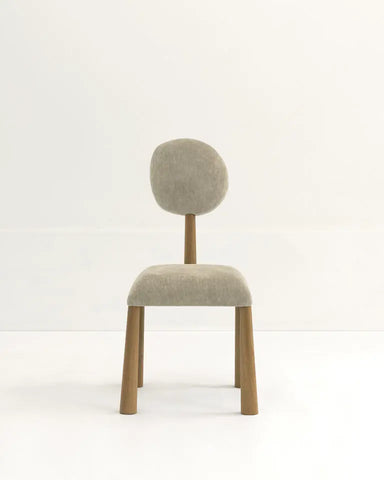 Nordic Style Solid Oak Dining Chair with Linen Upholstery and Round Back