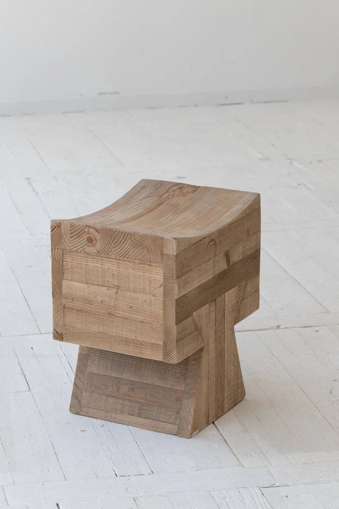 Natural Brushed Recycled Wood Foot Stool for Living Room Furniture