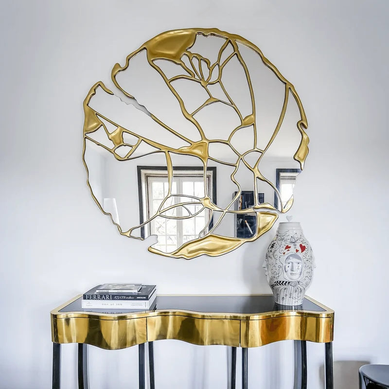 Elegant Italian Light Luxury Round Bronze Accent Decorative Wall Mirror