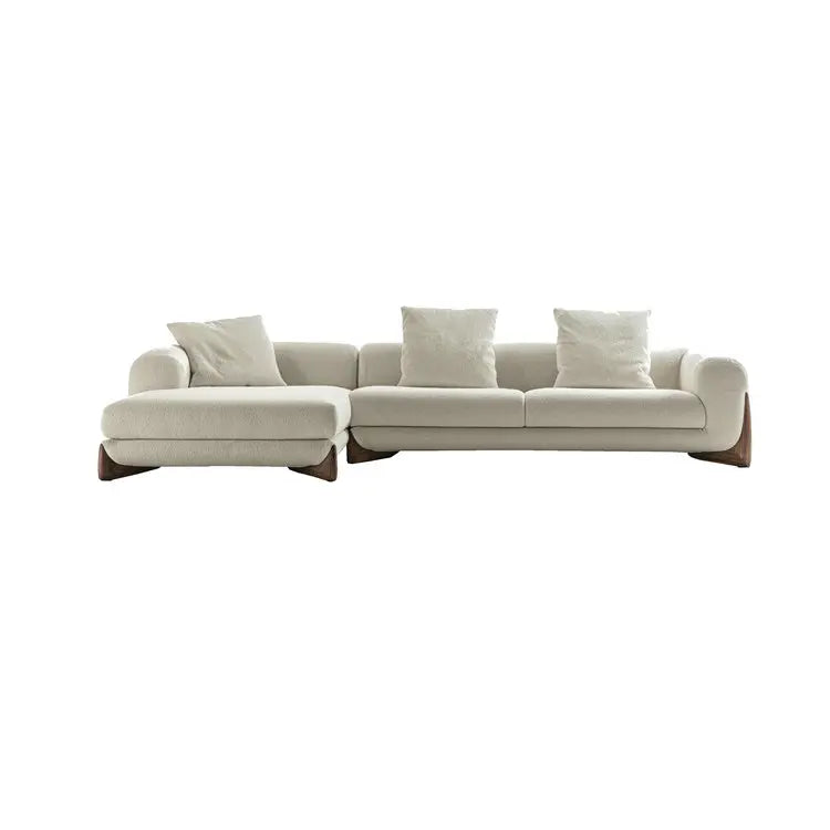 Modern Boucle Fabric Three-Seater Sofa with Chaise Lounge, Solid Wood Frame