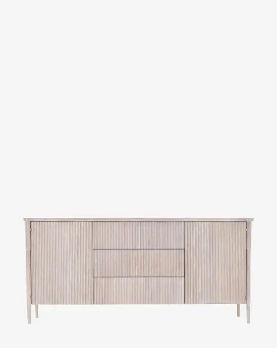 Sophisticated Black Fluted Solid Oak Wood Sideboard Cabinet with Storage Drawers