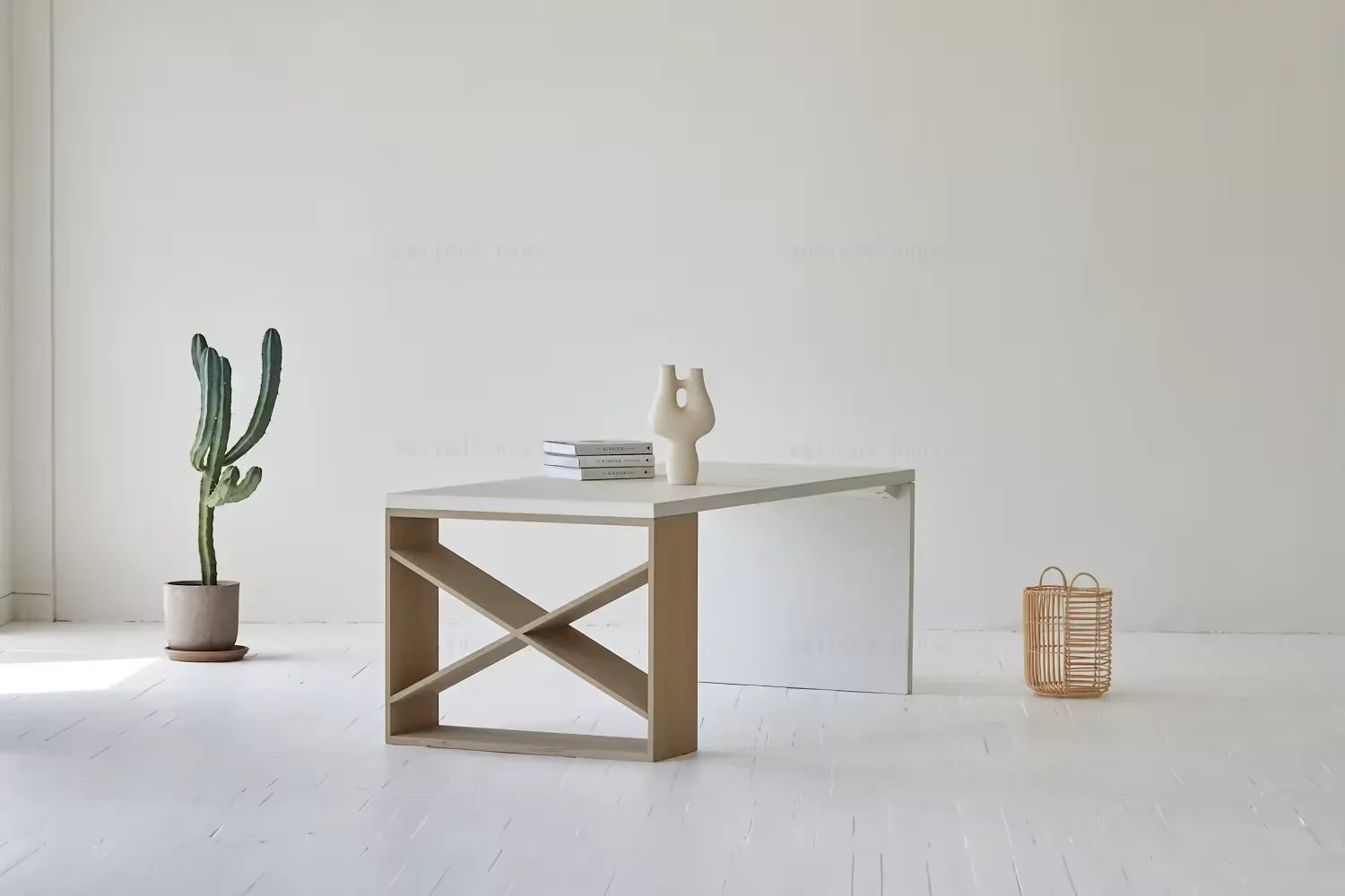 Modern Nordic Rectangle Dining Table: Recycled Pine Wood Slab & Concrete Base
