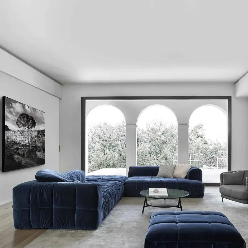 Modular Velvet Sleeper Sofa Sectional with Striped Design