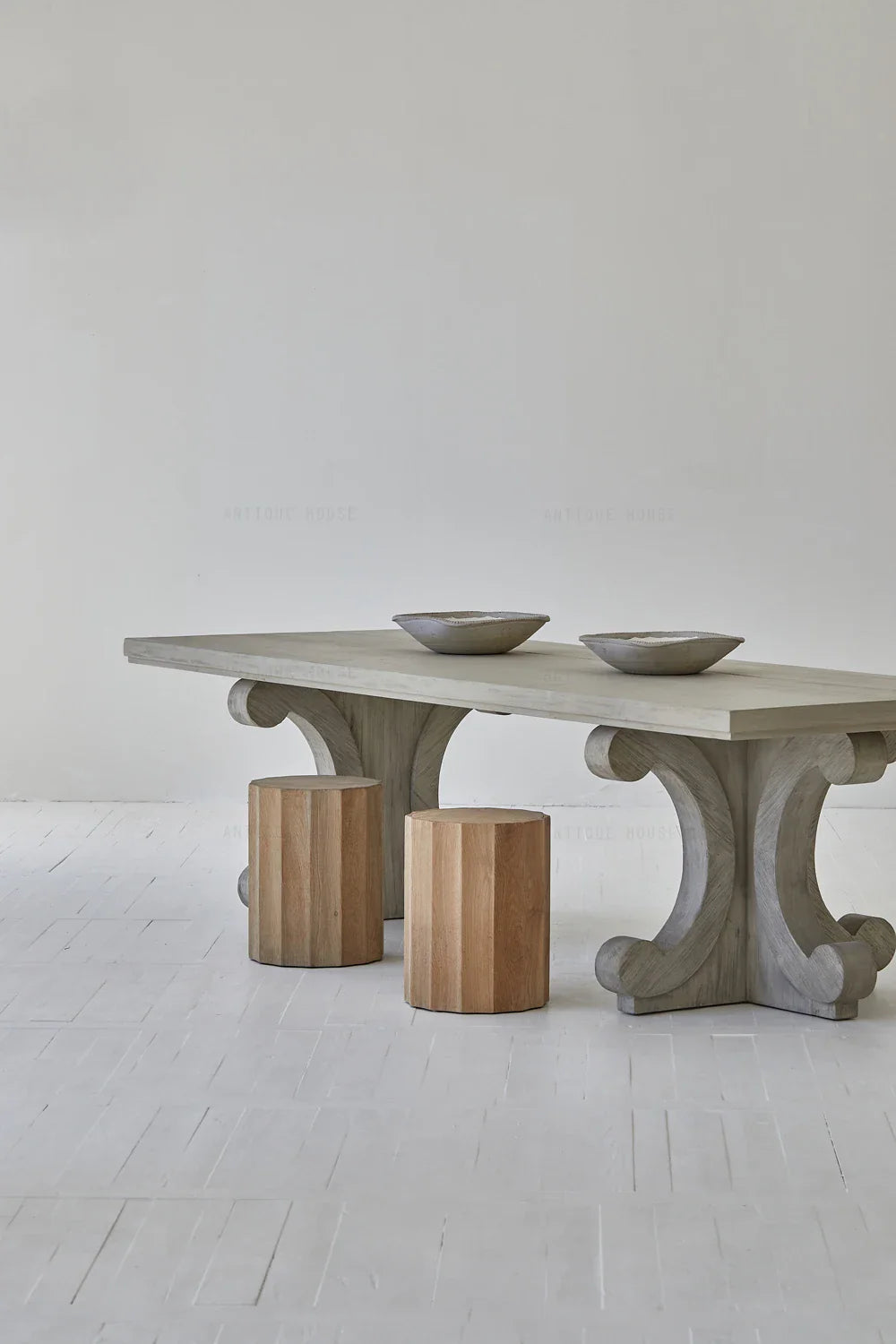 Modern Recycled Pine Wood 6-Seater Dining Table Set with Rustic Charm