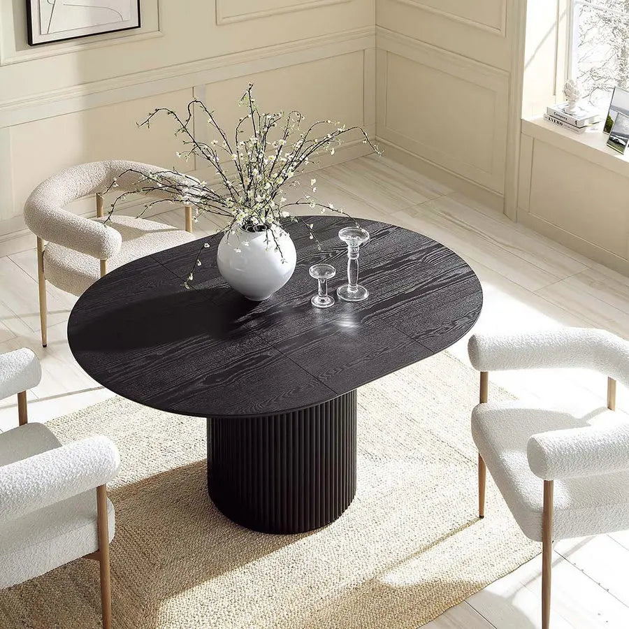 American Style Round Extendable Solid Oak Pedestal Fluted Dining Table