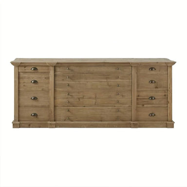 Rustic French Reclaimed Fir Wood Sideboard Cabinet with Multiple Storage Drawers