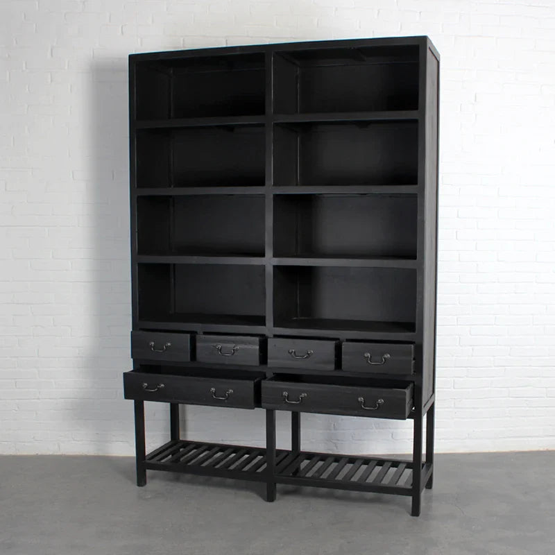 Elegant Black Reclaimed Fir Wood Bookshelf Bookcase Storage Cabinet for Living Room Office