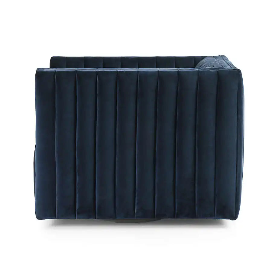 Luxurious Blue Velvet Swivel Club Chair: Modern Channel Tufted Home & Hotel Seating
