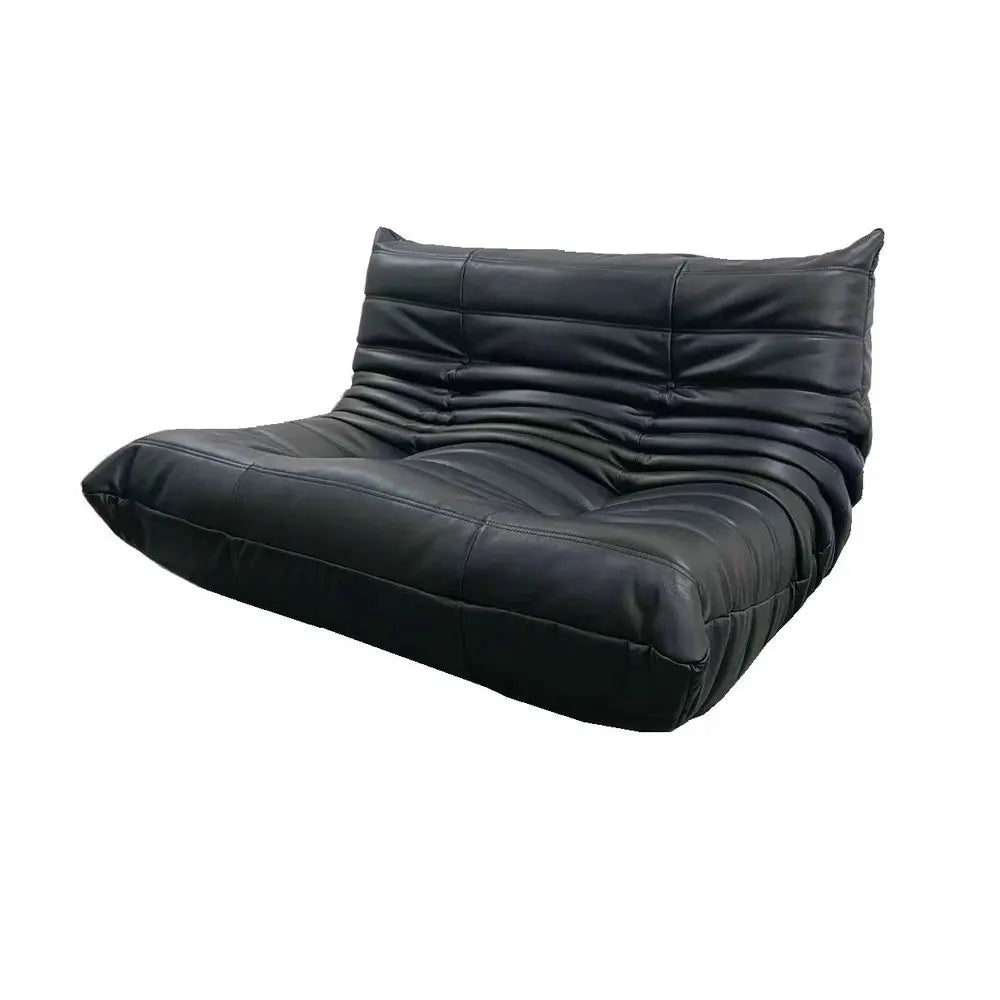 Luxury Italian Dune Sectional Sofa Set – Vintage Black Leather Velvet Couch