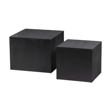 Modern Black Oak Fluted Barrel Square Side Table for Living Room