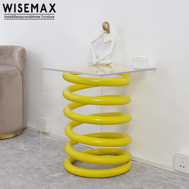 Stylish Square Acrylic Coffee Table with Unique Spring Metal Base Design