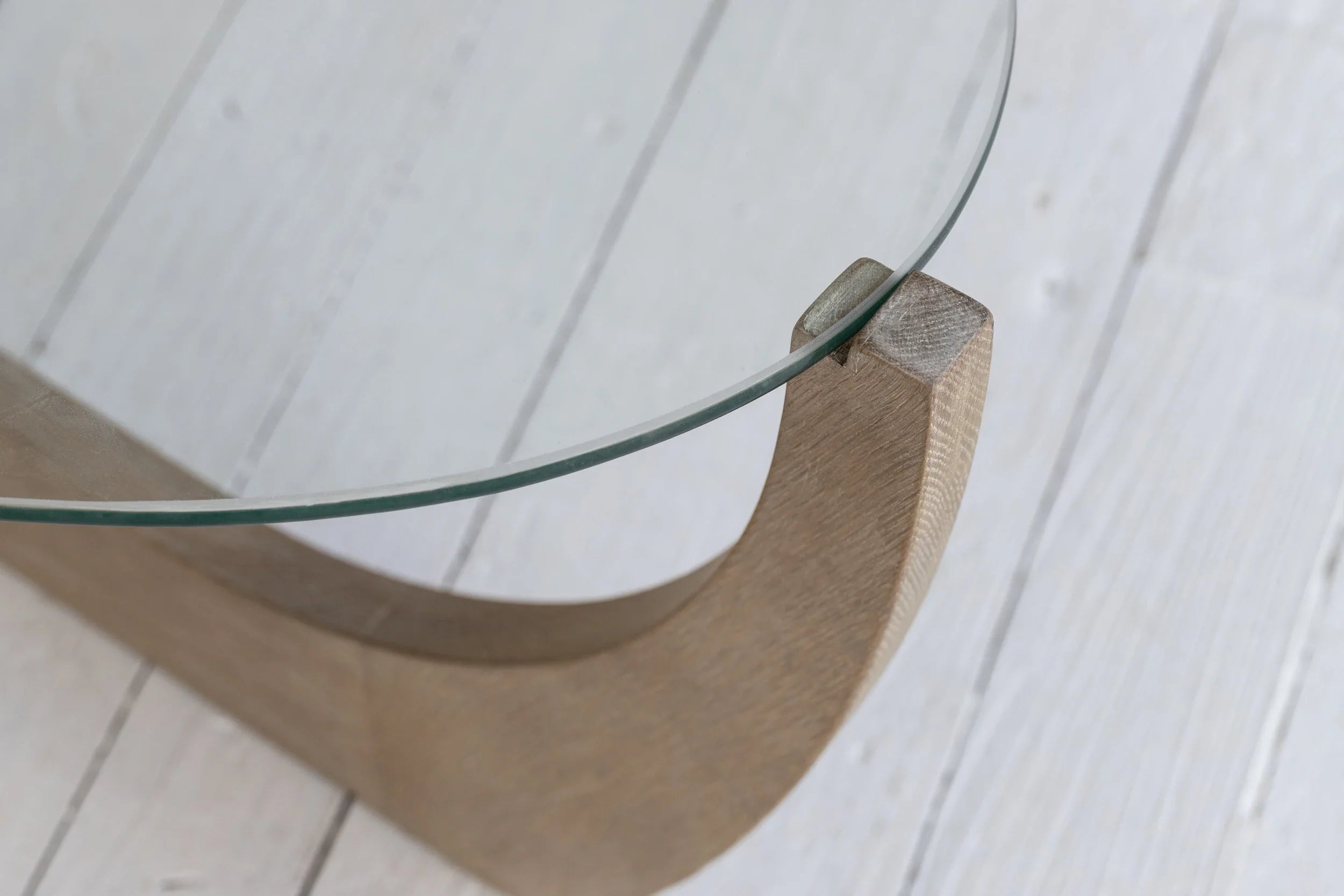 Elegant Oak Japandi Wabi-Sabi Coffee Table with Tempered Glass Top