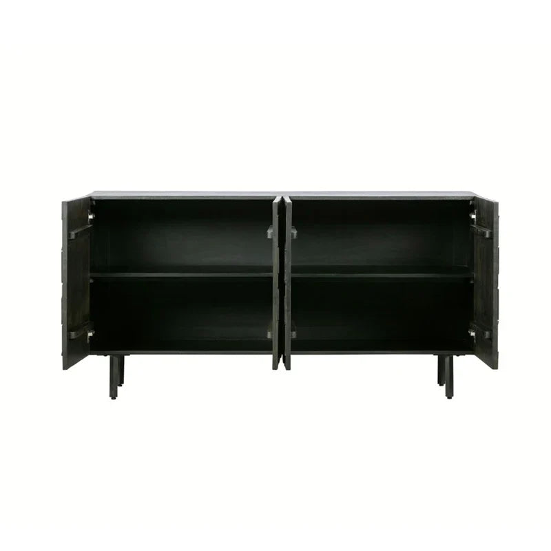 Modern Luxury Oak Wood Sideboard Buffet with Black Metal Textured Storage Cabinet