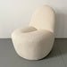 Elegant White Boucle Accent Chair with Carved Oak Frame for Living Room