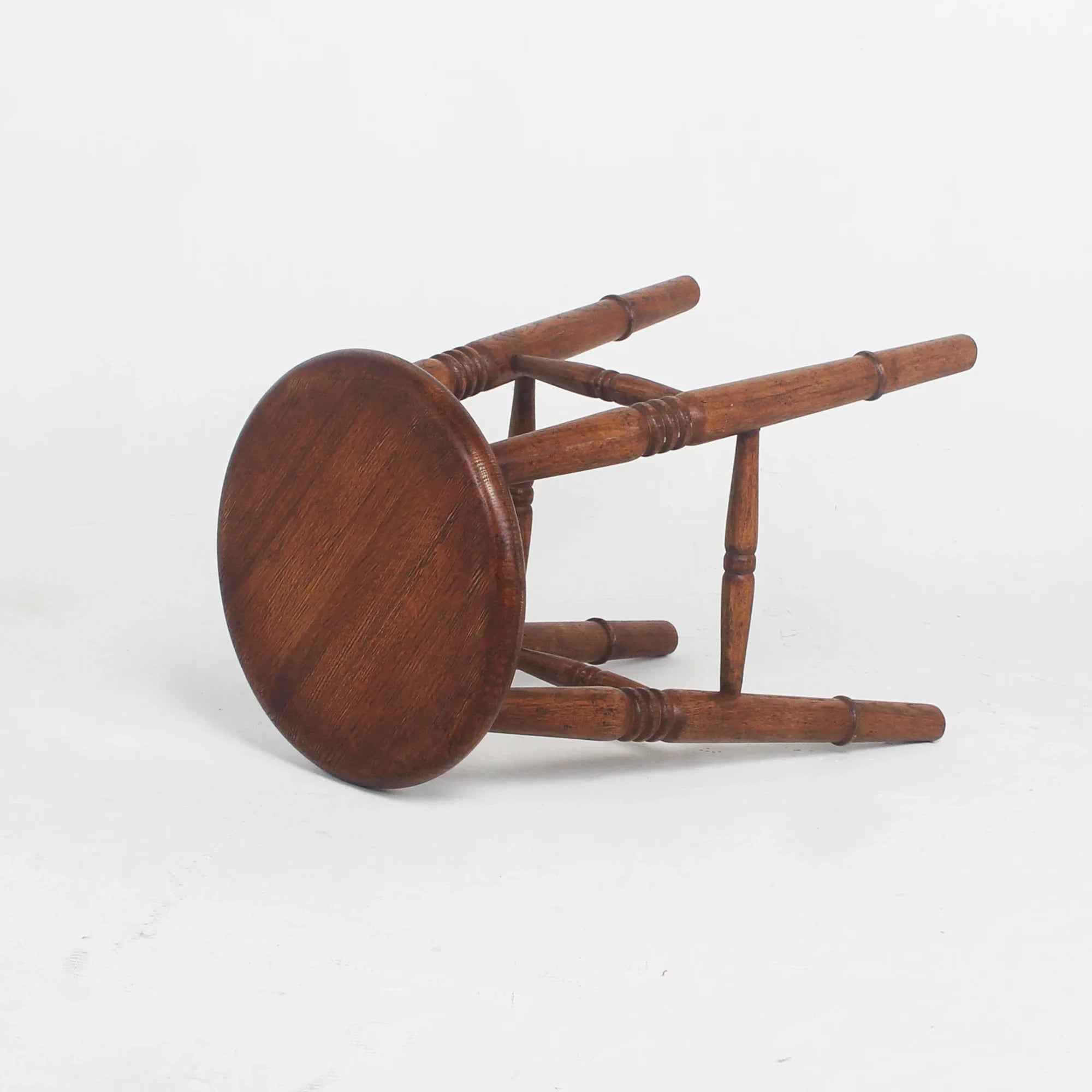 Rustic Oak Farmhouse Round Seat Backless Bar Stool for Kitchen Counter