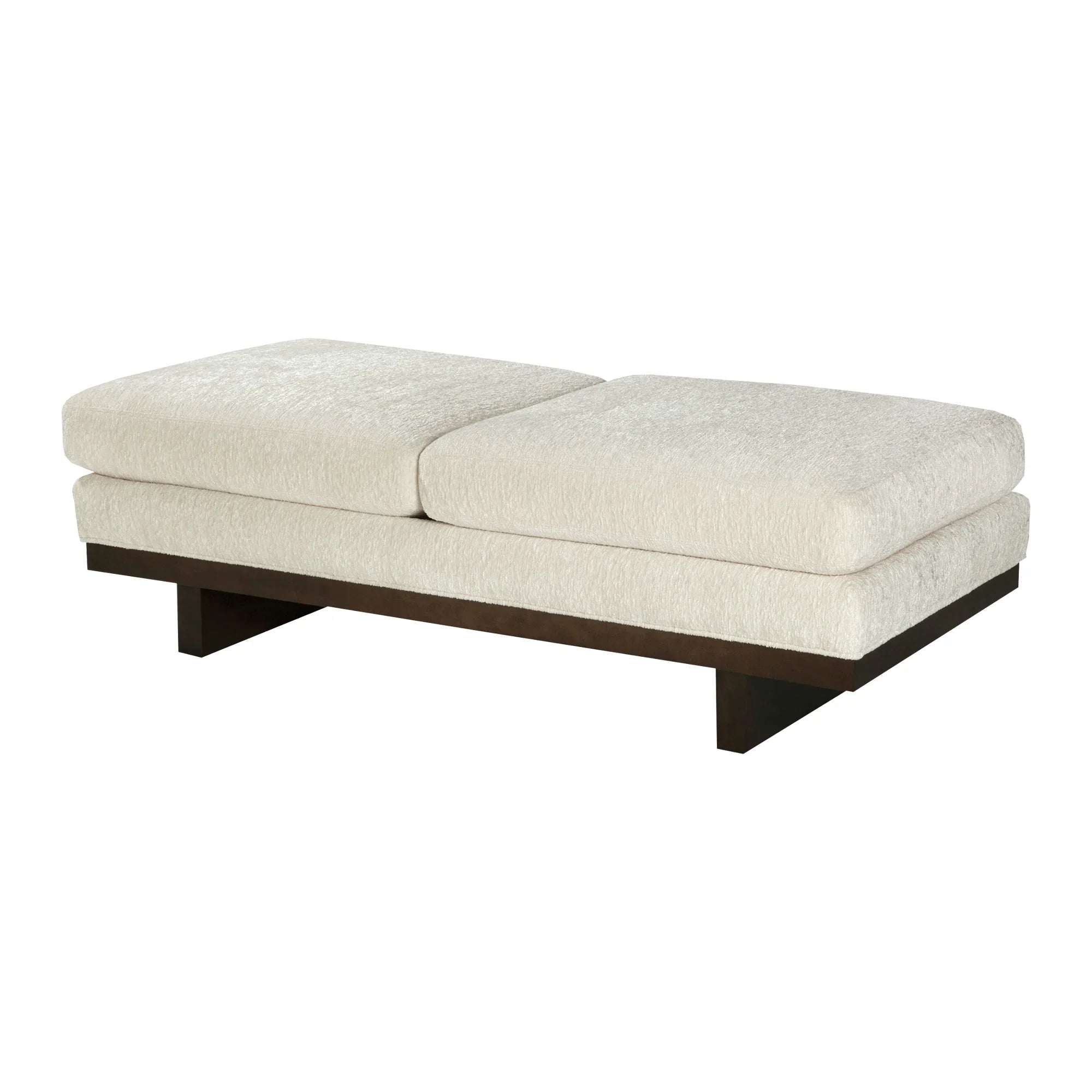 Elegant Two-Cushion Boucle Ottoman Bench Seat with Solid Oak Wood Frame