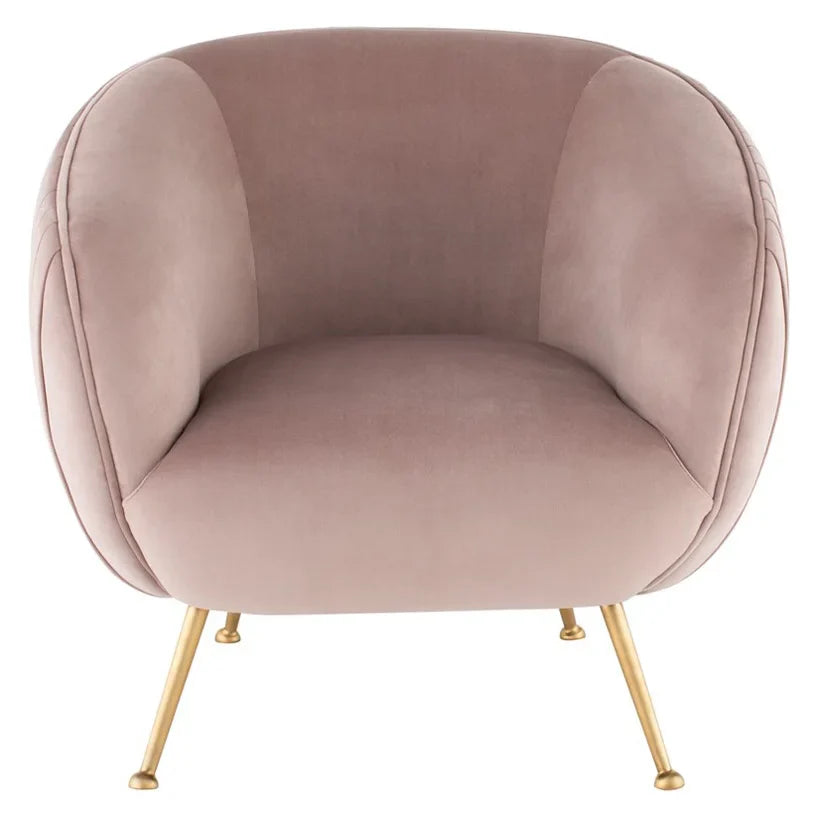 Luxurious Blush Velvet Sofia Accent Chair, Modern Stainless Steel Leisure Living Room
