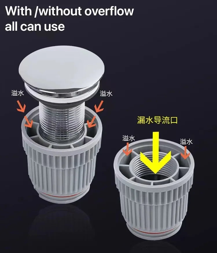 Versatile Pop-Up Drain Stopper for Bathroom Sinks, Overflow Feature