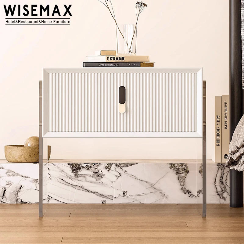 Chic Square Solid Wood Top Acrylic Base Modern Hotel Bedside Table