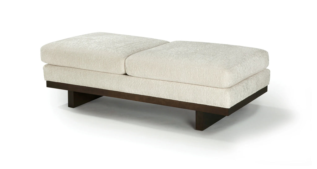 Elegant Two-Cushion Boucle Ottoman Bench Seat with Solid Oak Wood Frame