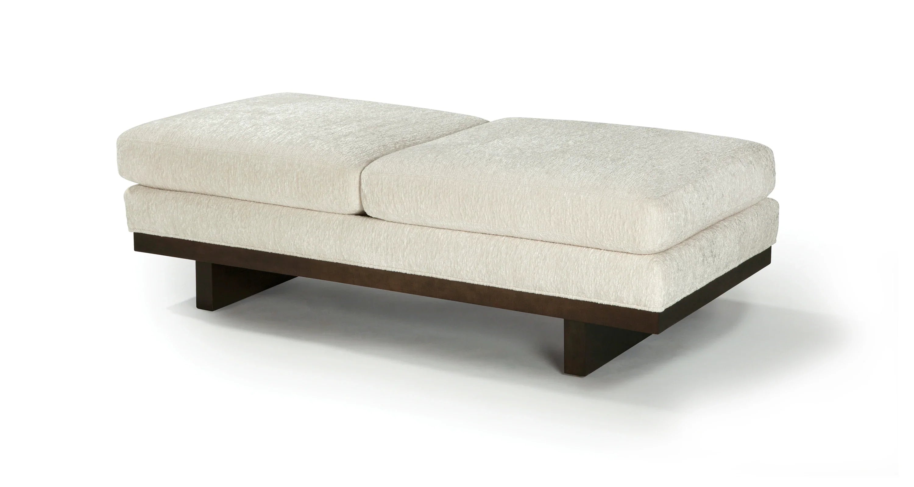 Elegant Two-Cushion Boucle Ottoman Bench Seat with Solid Oak Wood Frame