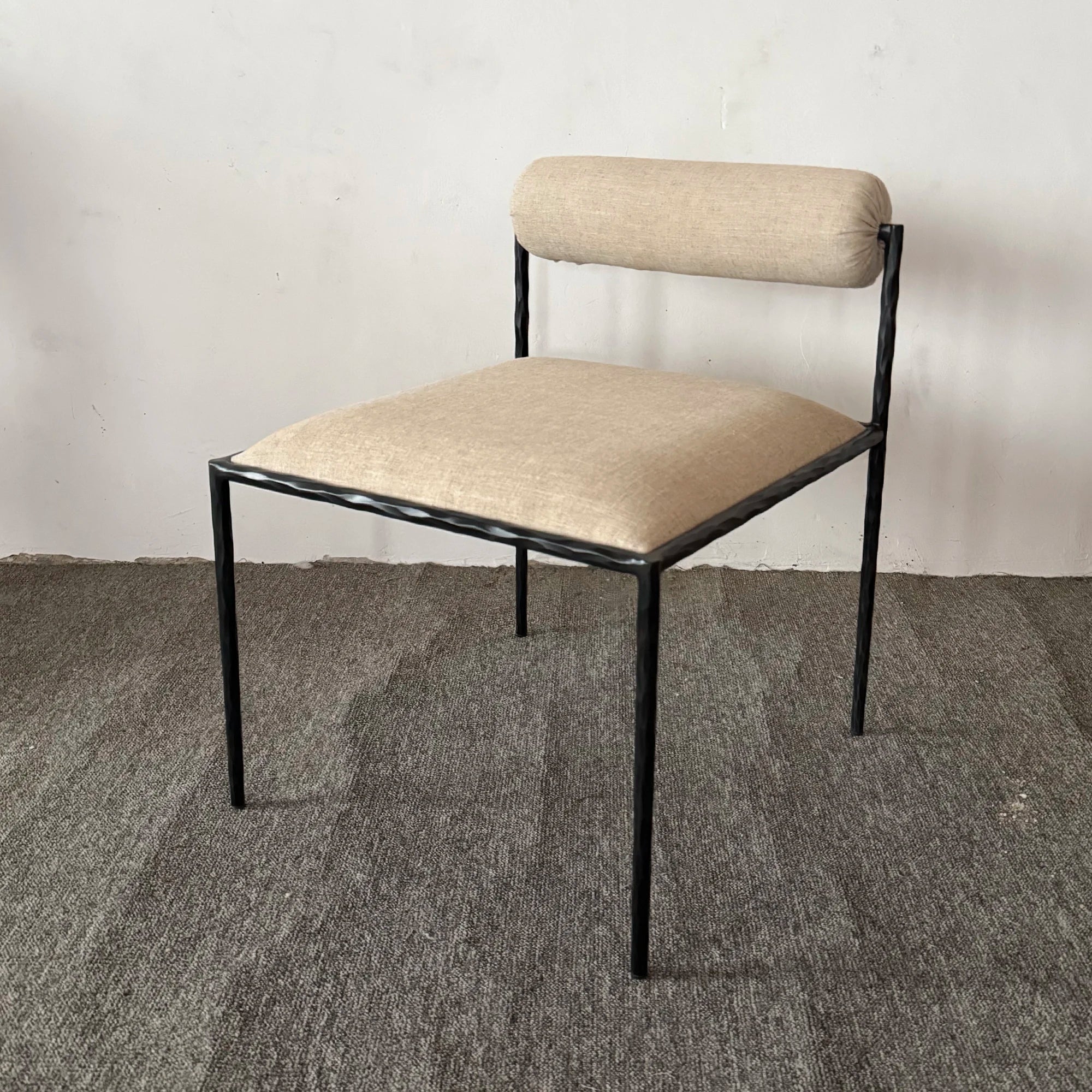 Modern Metal Frame Dining Chair, Pewter Texture Linen Upholstered Seat