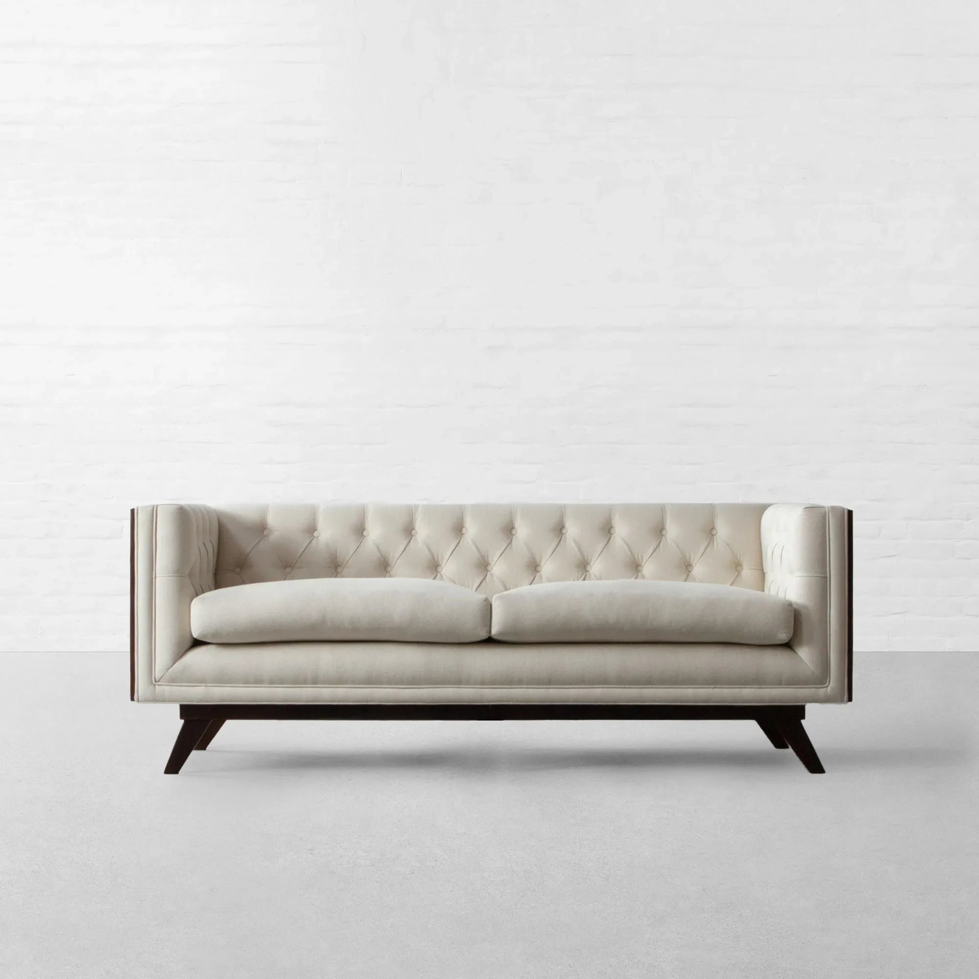 Luxurious Solid Oak Wood Rattan Chesterfield Fabric Sofa Three-Seater