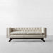Luxurious Solid Oak Wood Rattan Chesterfield Fabric Sofa Three-Seater