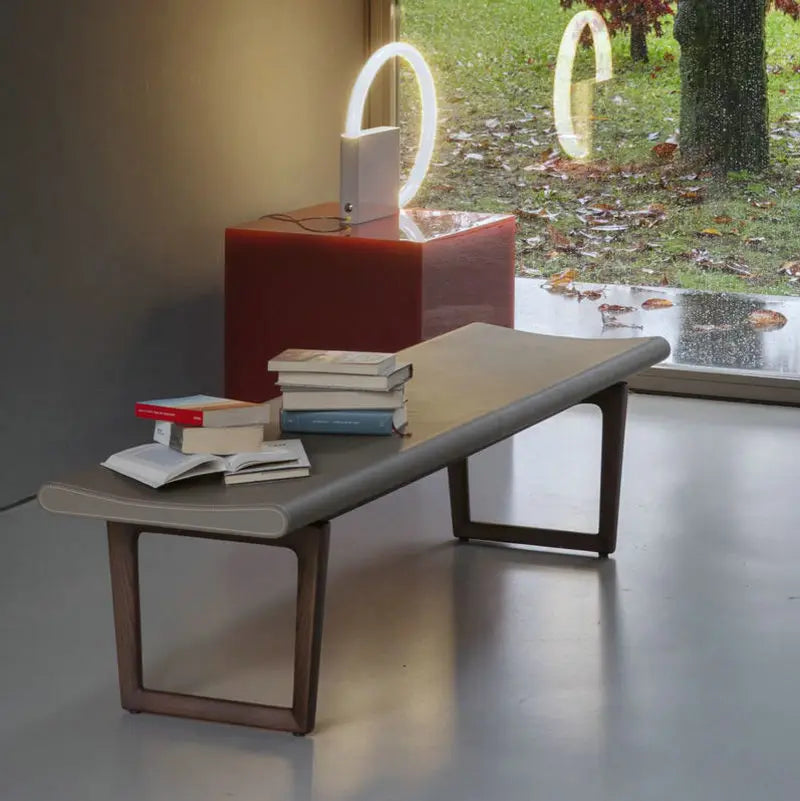 Elegant Retro Saddle Leather Bench Ottoman, Heavy-Duty Long Stool for Hallway Living Room