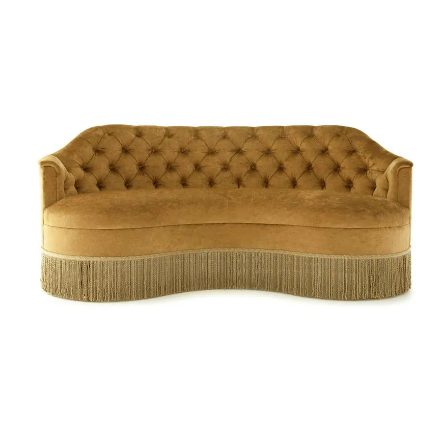 Retro Velvet Fringed Buttoned PU Leather Elegant Living Room Sofa Set