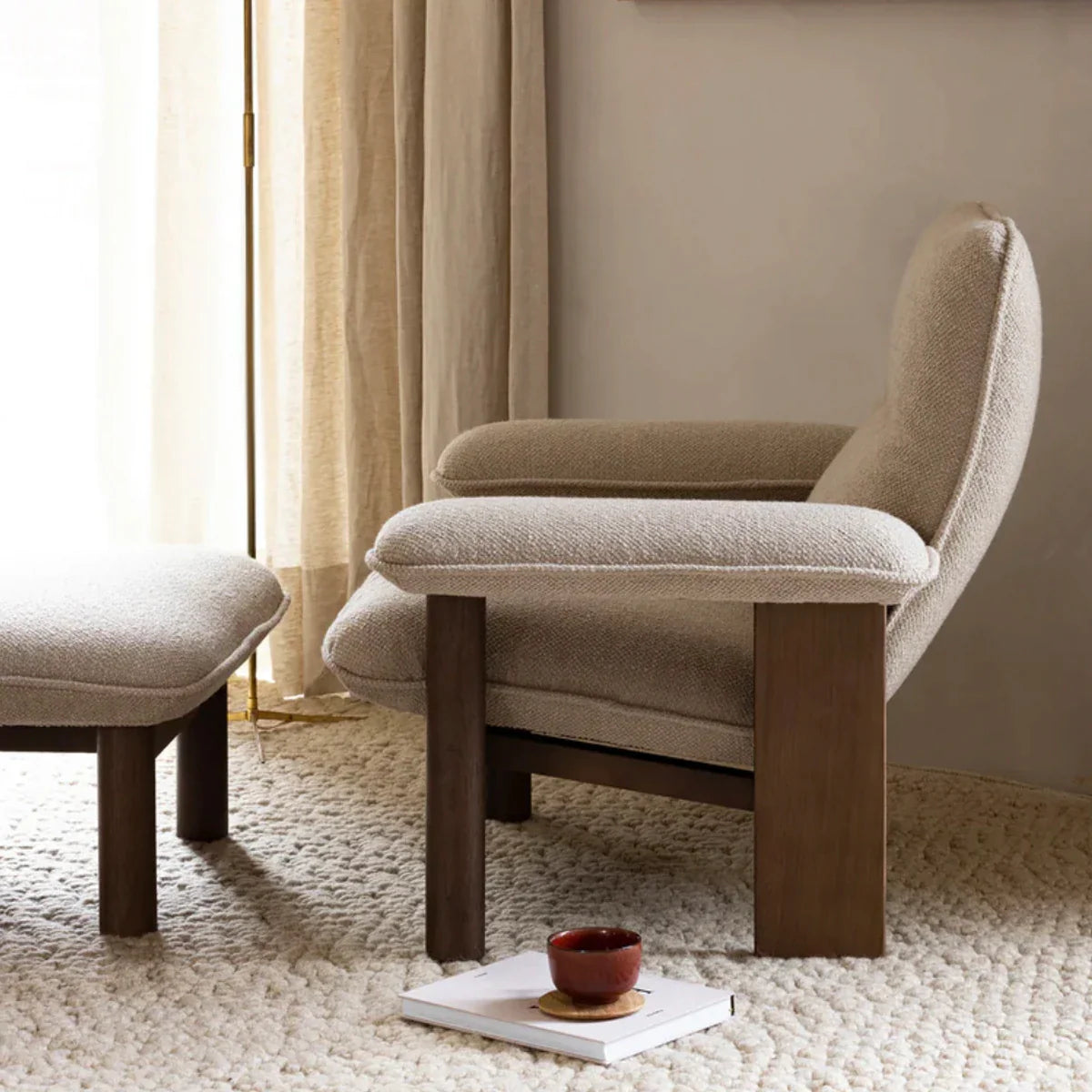 Modern Boucle Sheepskin Armchair Lounge Chair for Living Room Accent