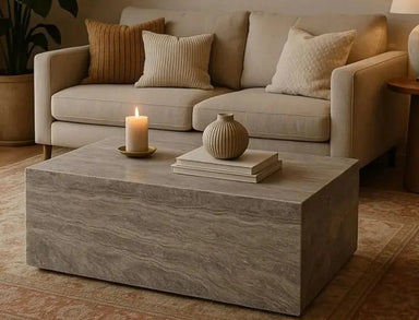 Elegant Tostone Grey Silver Travertine Coffee Table for Modern Living Spaces