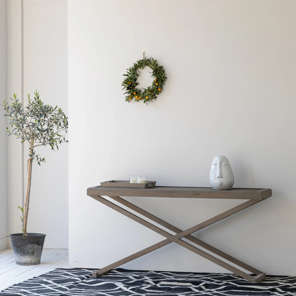 Elegant Scandinavian Solid Oak Wood Console Table with One Removable Tray