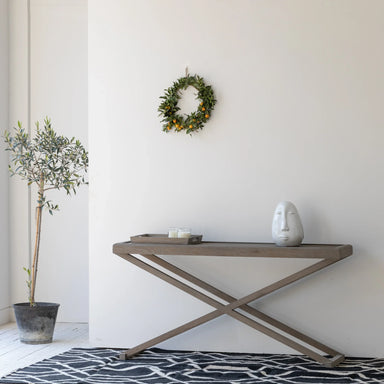 Elegant Scandinavian Solid Oak Wood Console Table with One Removable Tray