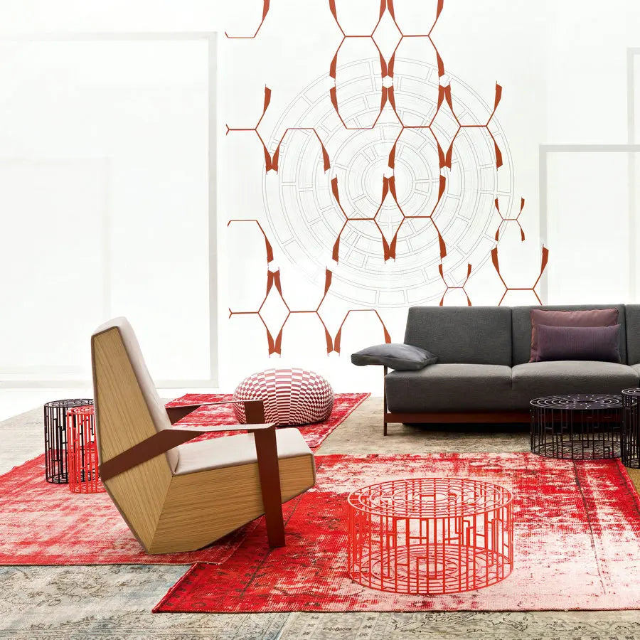 Modern Woven Faux Leather Ottoman Stool, Round Cushioned Public Area Seating