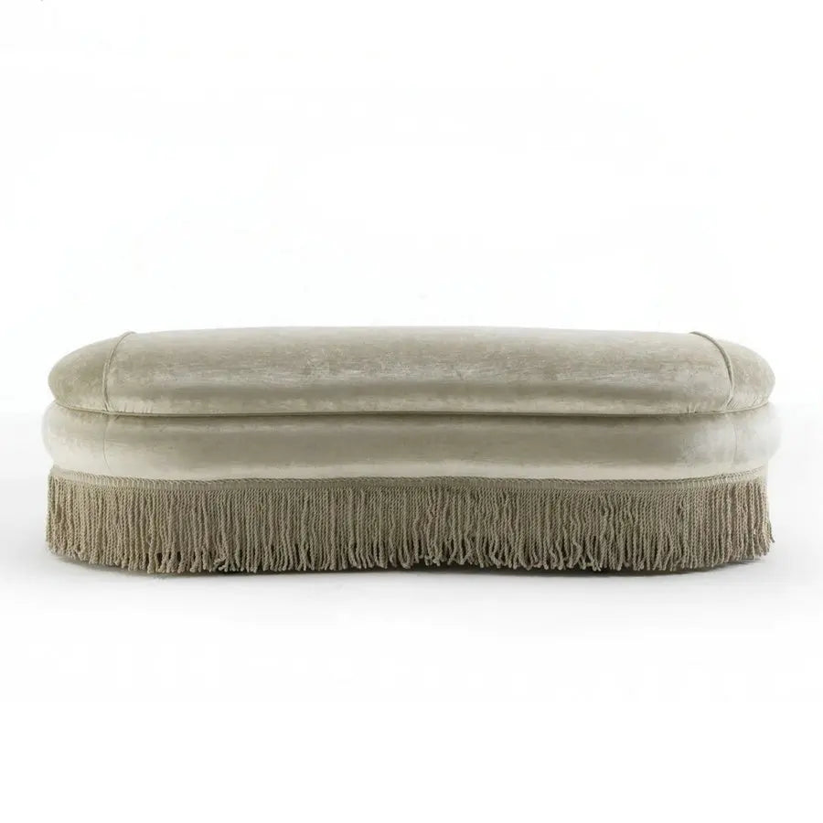 Luxury Velvet Fringed Ottoman Bench, Modern Wood Frame Entryway Seating