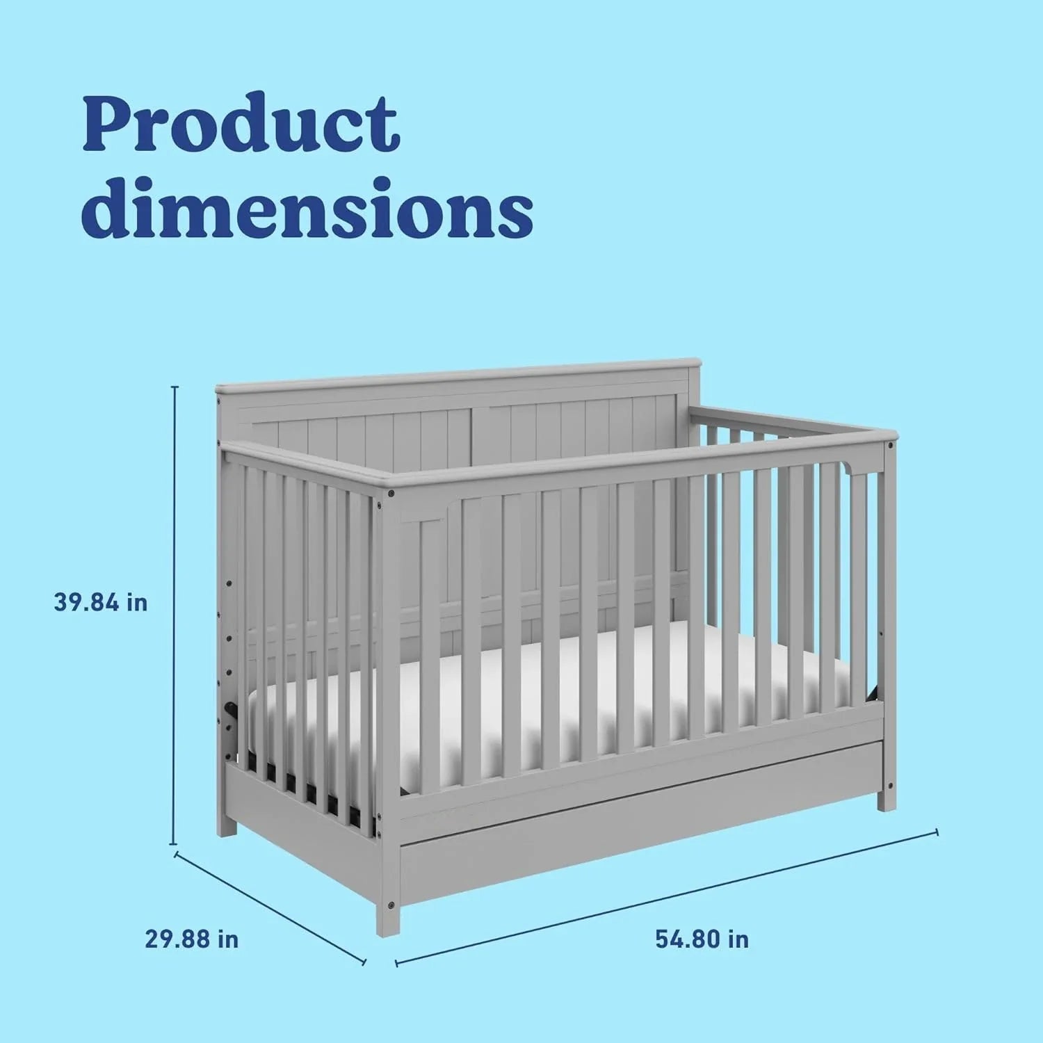 Premium 5-in-1 Convertible Baby Crib with Full-Size Nursery Storage Drawer