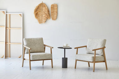 Nordic Japandi Oak Armchair: Elegant Minimalist Wabi-Sabi Leisure Sofa Chair
