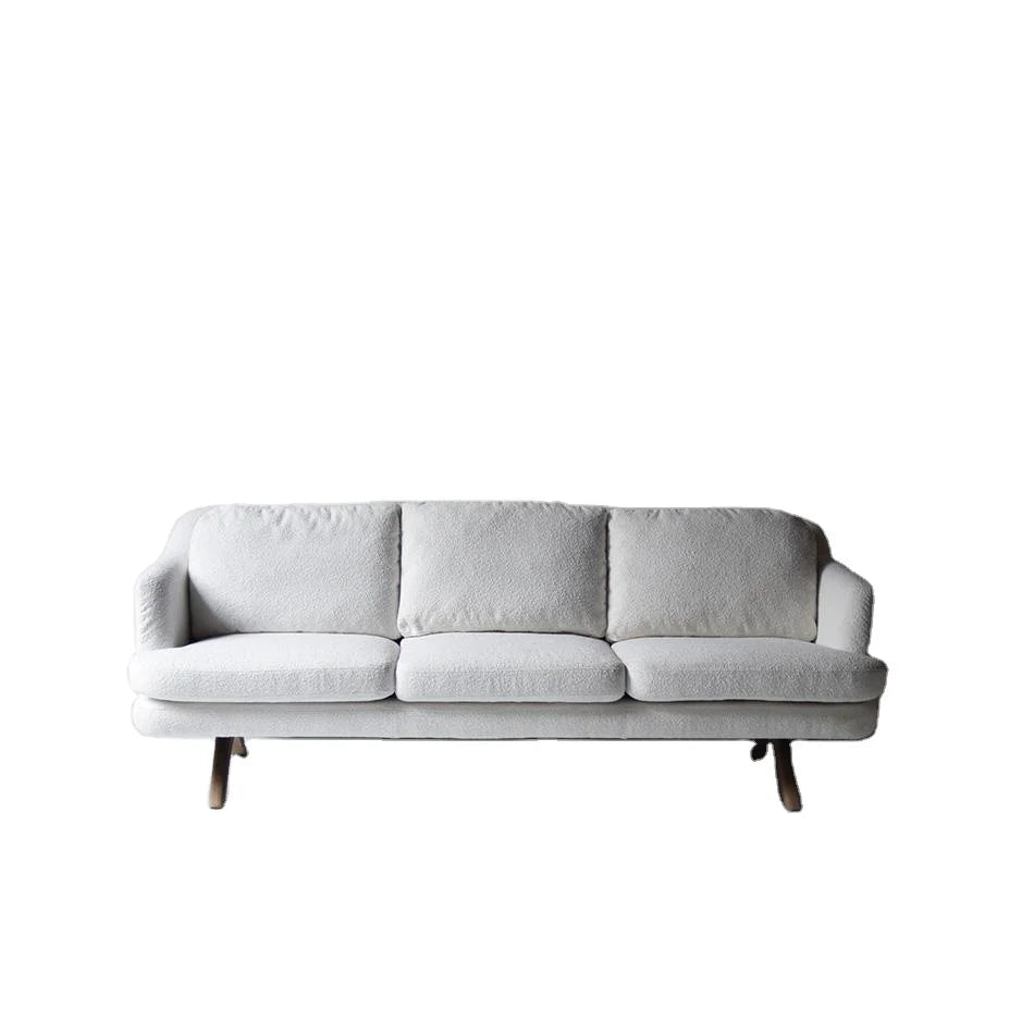 Chic White Boucle Nordic Sofa Modern Wooden Frame Living Room Furniture