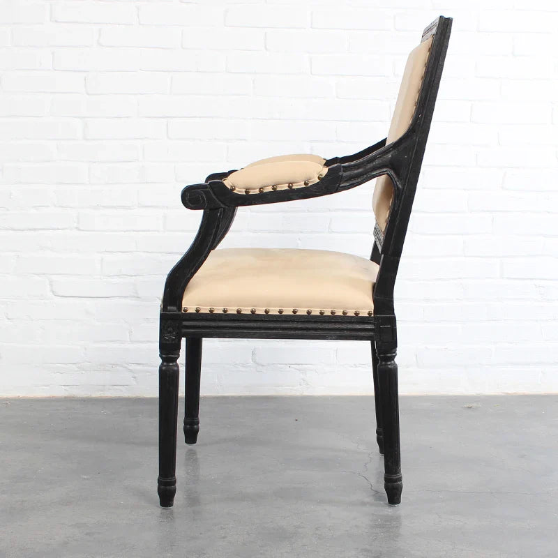 Classic Linen Upholstered Wooden Dining Chair with Armrests for Hotel & Home