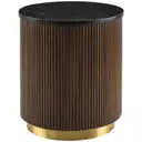 Elegant Round Fluted Oak Wood End Table with Marbled Top and Metal Base