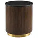Elegant Round Fluted Oak Wood End Table with Marbled Top and Metal Base